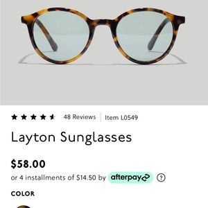 Madewell Layton sunglasses, new condition